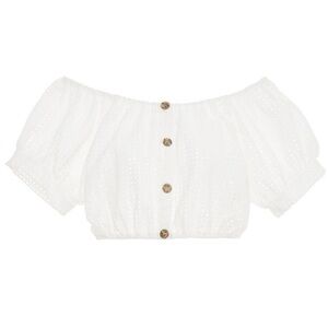 Eberjey Shirt Womens Small Portola Harper Cloud Eyelit Buttons Crop Cottagecore